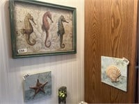 Two wooden 3S seashell art, seahorse picture with
