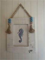 Wooden seahorse picture, canvas bath art, square