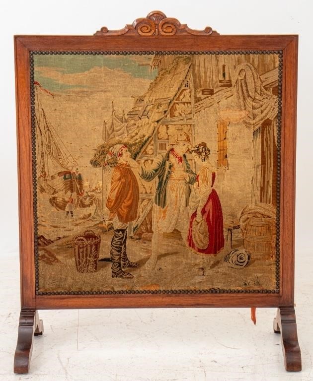 Mahogany Fire Screen with Tapestry, 19th Century