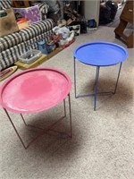 Two foldable tables with removable tops. One in