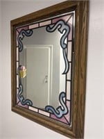 Hanging mirror with faux stained glass detail
