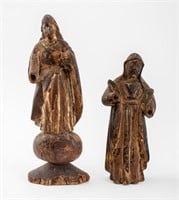 Spanish Colonial Carved Wood Santo Figures, 2