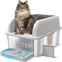8 Deep Stainless Steel XL Cat Litter Box with Lid