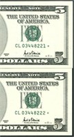 (2 CONS) *STAR* $5 2001 Federal Reserve Note (CU)