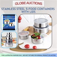 STAINLESS STEEL 5-FOOD CONTAINERS WITH LIDS