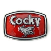 Cocky Rooster Men's Belt Buckle Antique Silver Red