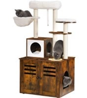 Heybly Cat Tree, Wood Litter Box Enclosure With