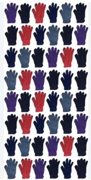 Bulk Pk  48 Pair Pack Kids Stretch Gloves