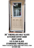 36" RH Fiberglass Half Glass Exterior Entry Door