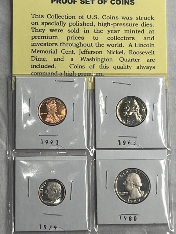 Proof Set Coins 1980 Quarter, 1979 Dime, 1963