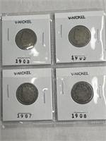 V Nickels-1903, 05, 07, 08