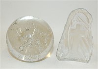 2 Clear Glass Paperweights