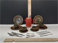 Vintage Tea Set with Silverware and Percolator