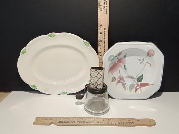 2 Vintage Decorative Plates And Grater