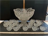 Vintage Pedestal Punch Bowl with Cups