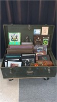 Vintage Army Footlocker w/ Photos & Plaques