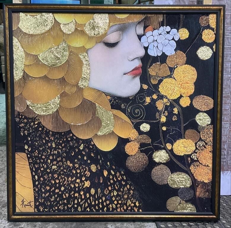 Framed Gold Circles Portrait of a Woman Giclee 36x