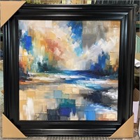 Framed Blue Squares Abstract  Giclee 48x48