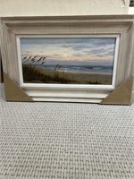 Framed Oil Beach Scene  #139  20.5 X 1.5 X 33