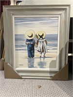 Framed Oil Boy and Girl at the Beach 28.5 X 1.5 X