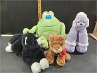 Four Stuffed Animals - Cats, Poodle and Frog