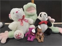 Three Stuffed Animals and Two Teenie Beanie Babies