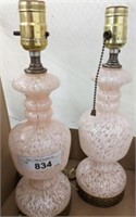PAIR MURANO PINK AND WHITE SPECKLED LAMPS