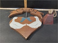 Wooden Welcome Sign and Cow Bell