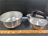 Metal Tea Kettle and Mixing Bowl