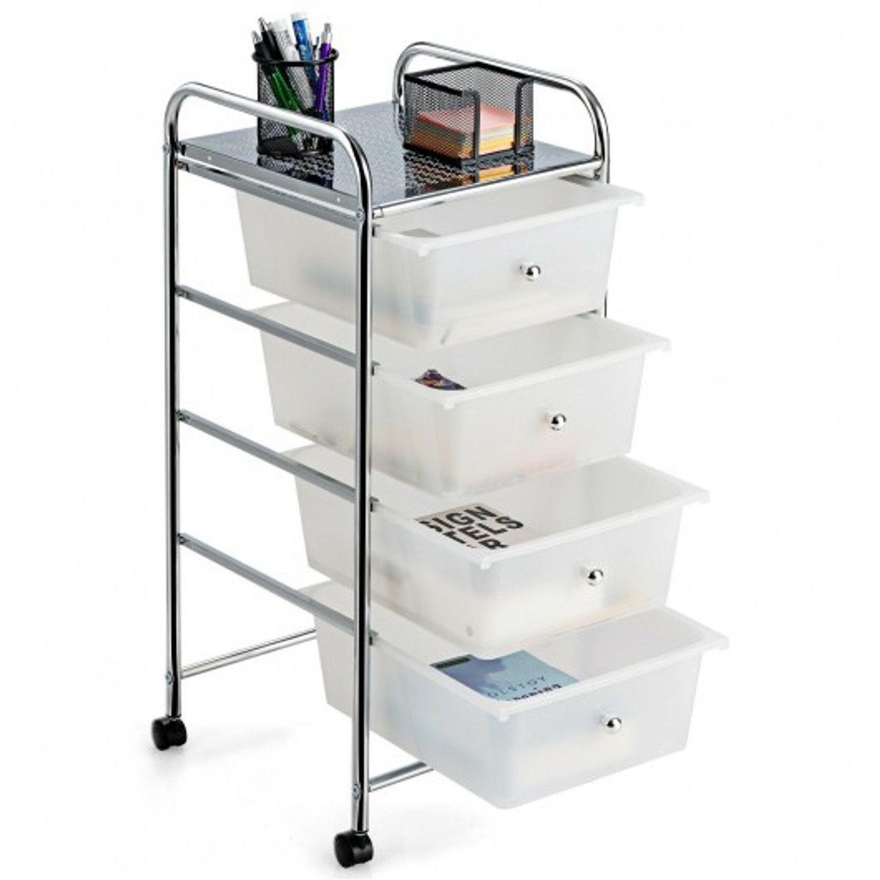 *4-Drawer Cart Storage Bin Organizer Rolling White