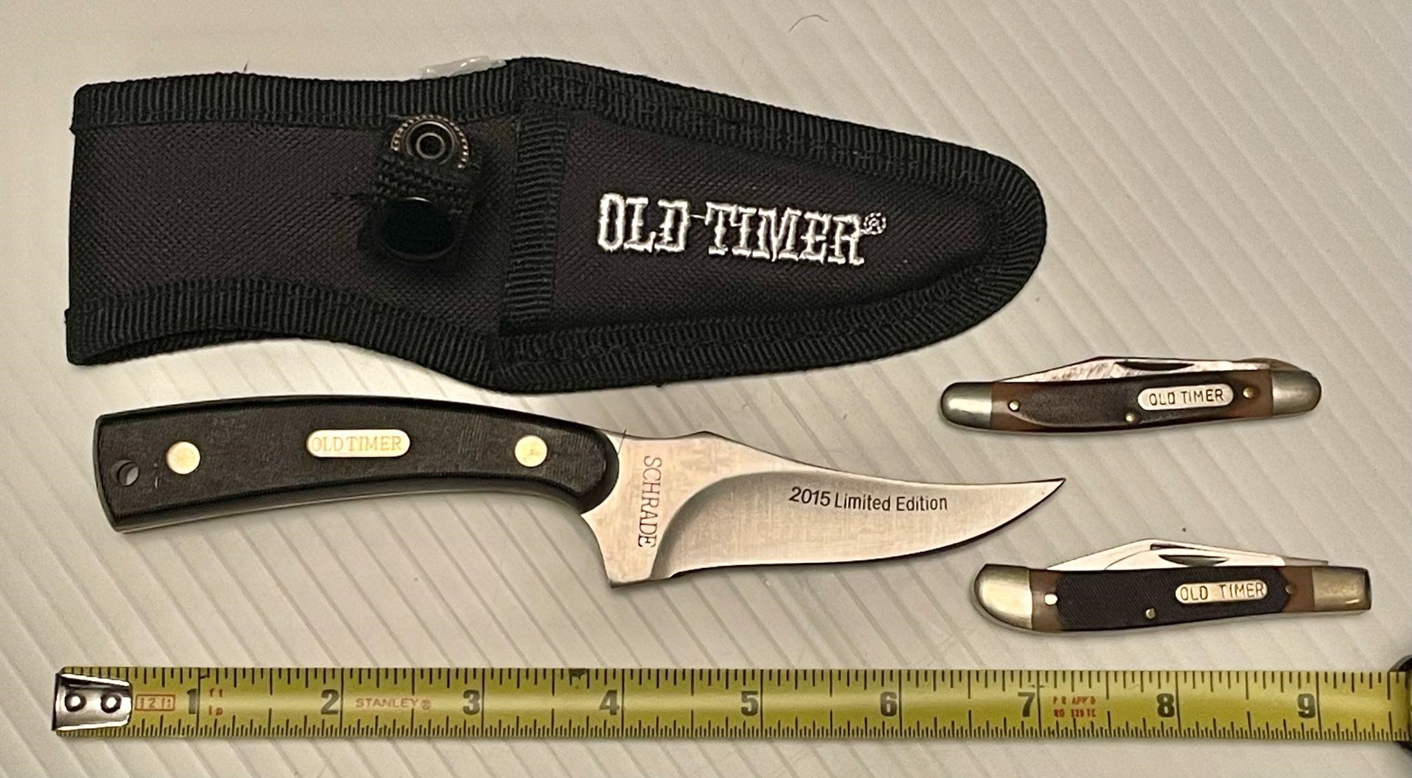 2 Old Timer pocket knives and fixed blade knife