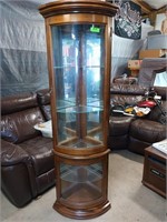4 tier pecan corner display with glass shelves