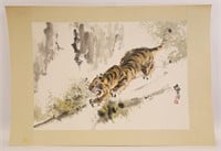Lu Chun Lan "Tiger Stalking" Watercolor & Ink