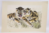 Lu Chun Lan "Tigers Resting" Watercolor & Ink