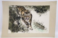 Lu Chun Lan "Tiger Walking" Watercolor & Ink