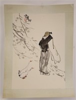 Lu Chun Lan "Scholar With Ducks" Watercolor & Ink