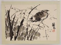 Lu Chun Lan "Bird On Grass" Watercolor & Ink