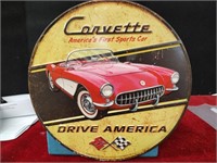 Corvette Metal Sign - 12" Round