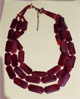 GORGEOUS VINTAGE RED LUCITE 3 STRAND NECKLACE