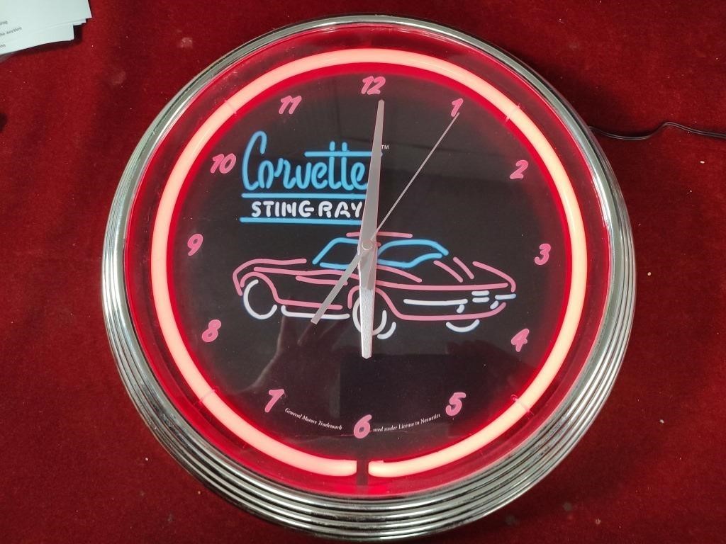 Corvette Neon Clock - Works Perfect - 16" Round
