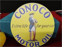 Conoco Motor Oil Metal Sign - 6" Round