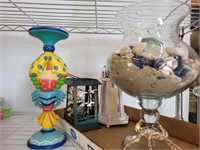 CANDLE HOLDERS, GLASS WITH SAND AND SHELLS