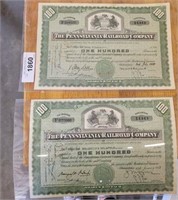 PENNSYLVANIA RAILROAD STOCKS CERTIFICATES