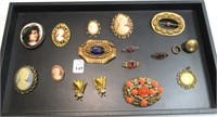 Tray of Costume Cameos & Brooches