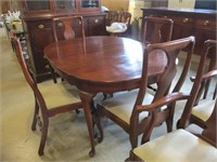 Queen Anne Style Dining Table, 6 Chairs, 3 Leaves