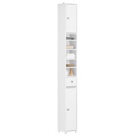 Haotian BZR34-W, White Slim Tall Bathroom Storage