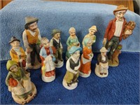 11 European Village Figurines -  Ceramic