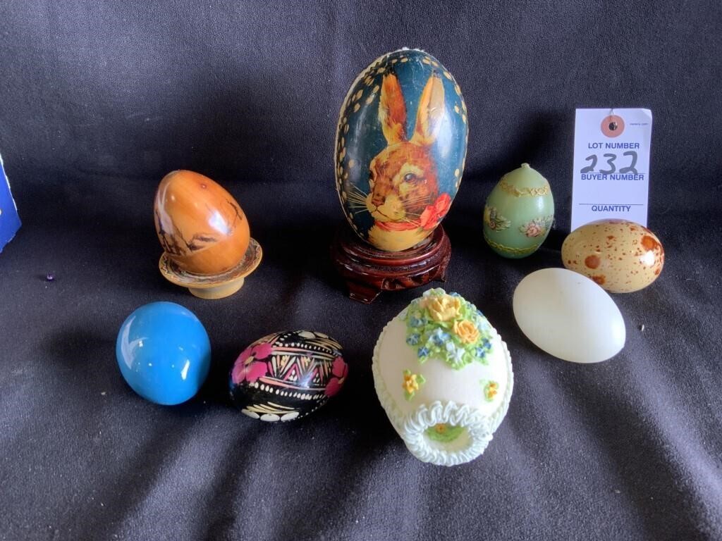 Eggs; Ceramic, Wood, Handpainted, Sugar, Wax