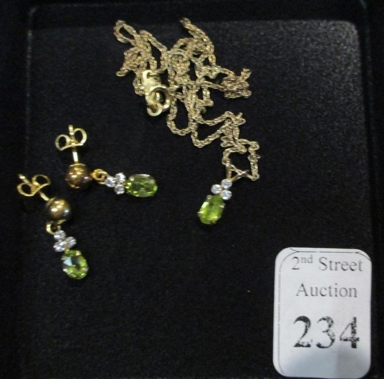 Krementz Green Stone Necklace & Earrings Set