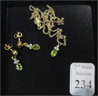 Krementz Green Stone Necklace & Earrings Set